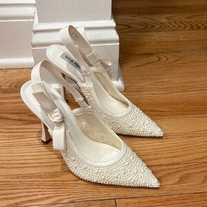 Steve Madden Ivory Pearl-Embellished Slingback Heels